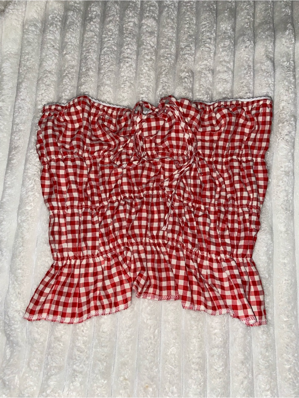 Red and White plaid scrunched Tube Top